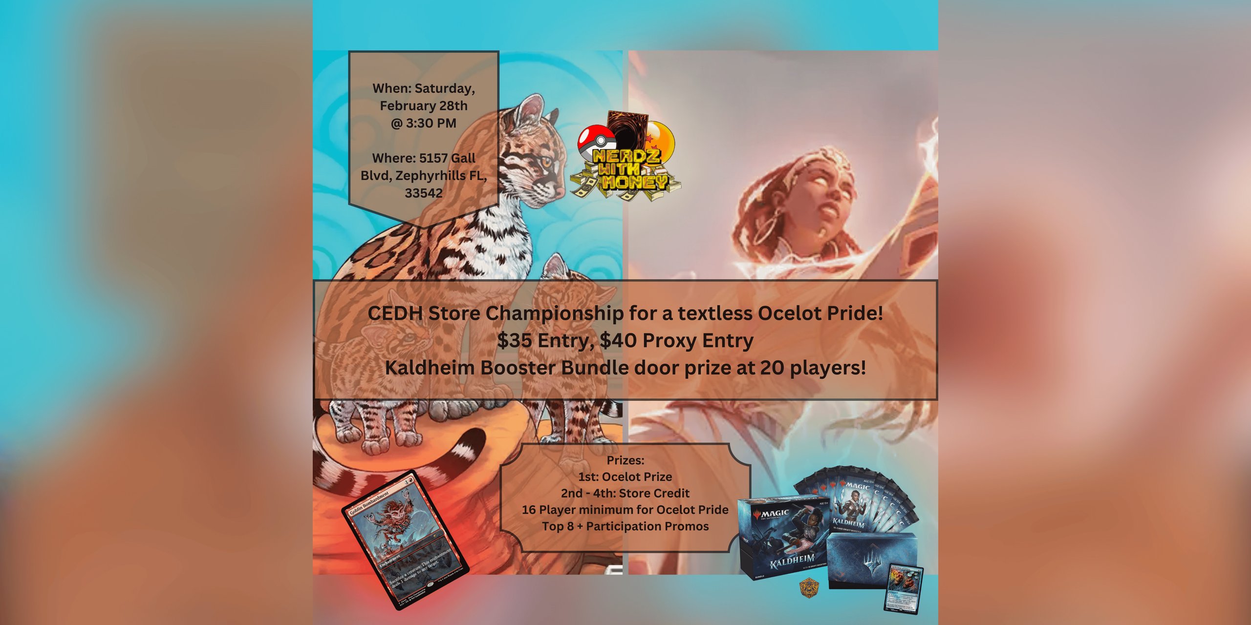 February CEDH Lorwyn Store Championship for a Textless Ocelot Pride + Kaldheim Bundle Door Prize!