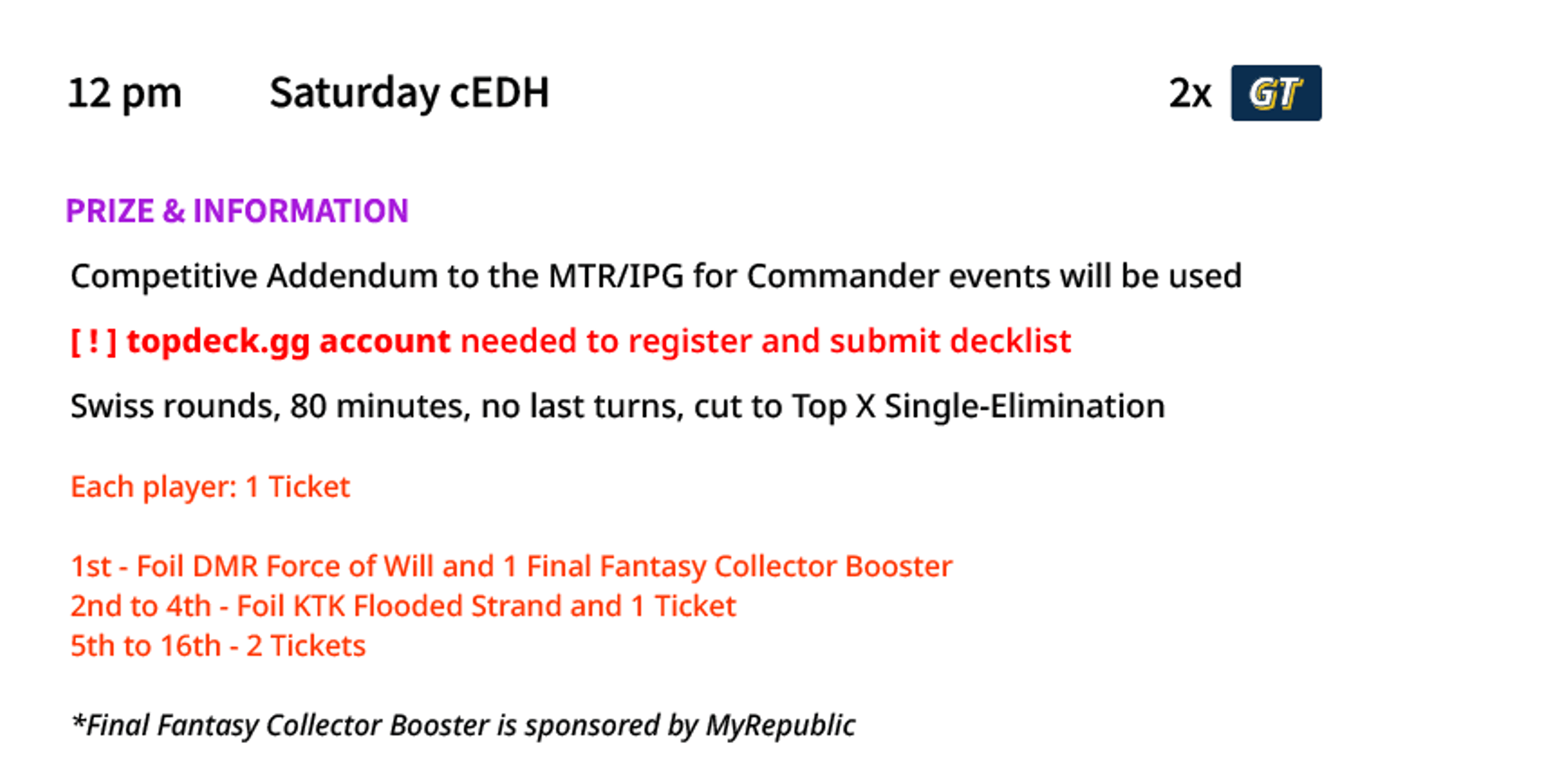Commandfest SEA - Saturday cEDH - Powered by MyRepublic