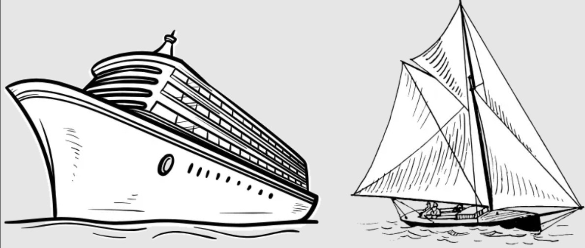 A cruise ship and a sailboat representing the two GV Funds