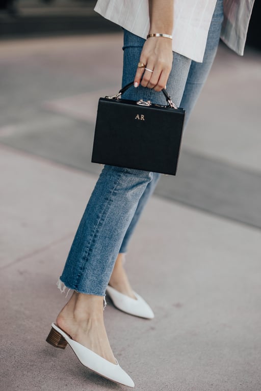 The Daily Edited Box Bag and White Mules
