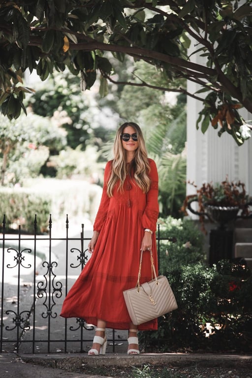 Red Summer Maxi Dress with Sandals