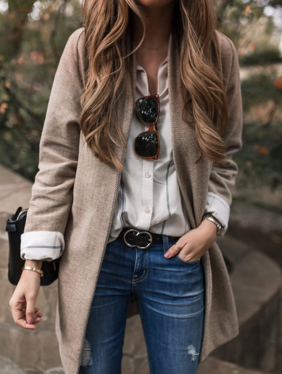 Herringbone Blazer and Distressed Denim