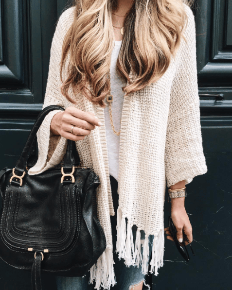 Fringe sweater and Chloe bag 