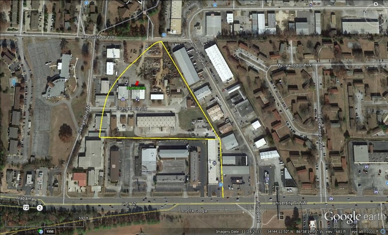 Google Earth image with outline of former site