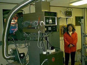 owner Carlene Freehauf in the projection room