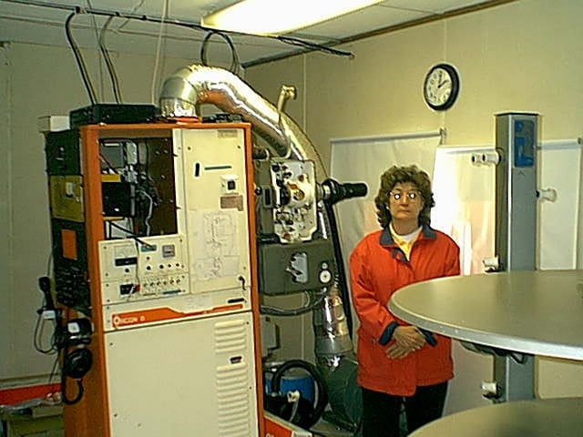 owner Carlene Freehauf in the projection room