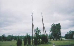 These two poles are all that's left of the old St. Clair Drive-In screen; the lot is now a pasture.