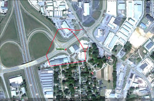 Google Earth image with outline of former site-entrance off Greensboro Ave. at 35th St.