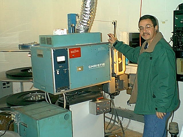 Brian Skinner in projection booth