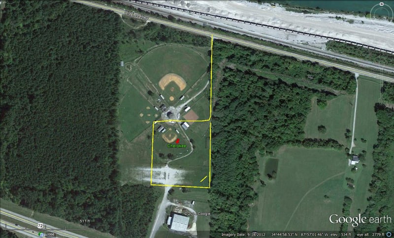Google Earth image showing outline of former site