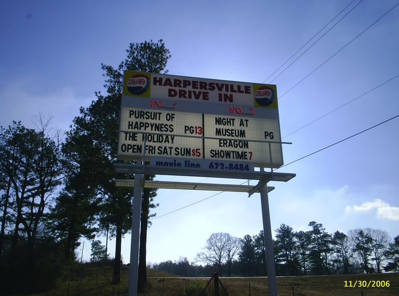 Flip side of the marquee at the Harpersville Drive-In in Harpersville, Alabama.