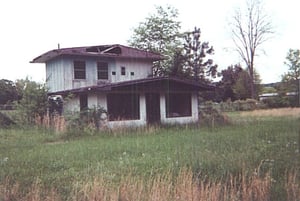 Ruins of the Lake Rhea Drive-In projection booth and concession stand.