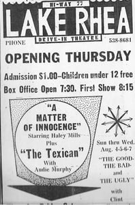 opening ad to Lake Rhea Drive-In