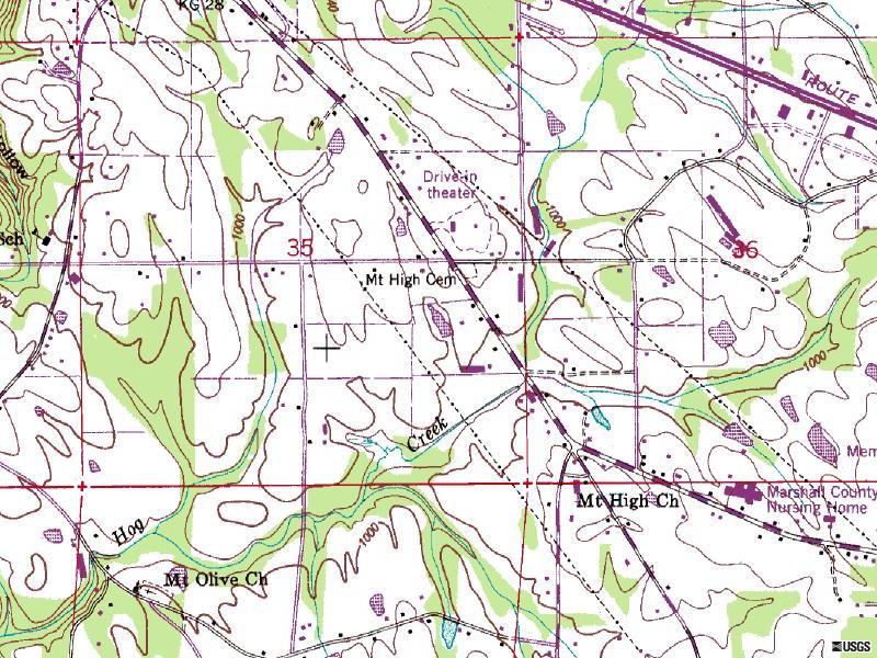 Topo map showing location of Marshall Drive-In