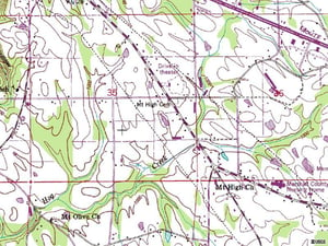 Topo map showing location of Marshall Drive-In