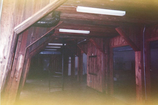 Inside the base of the old screen tower of the Midway Drive-In.