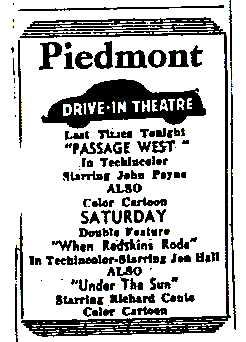 An ad for a western lineup at the Piedmont, that ran in the Anniston Star just days after the Piedmont screen lit up for the first time in 1952.