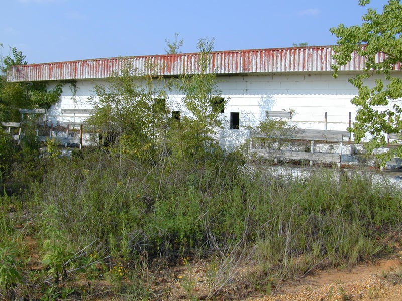 old bleachers and front of concessions / projection building; taken September 4, 2000