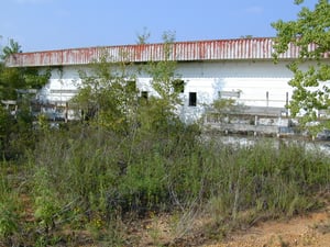 old bleachers and front of concessions / projection building; taken September 4, 2000