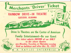 Merchants "Driver Ticket" from the Rainbow Drive-in Theatre in Gadsden Alabama