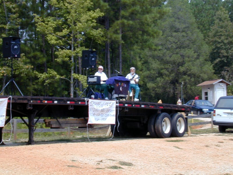 temporary stage that was used by the band The Boomers