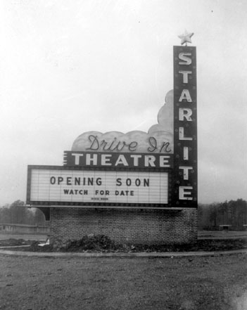 The marquee at the Starlite Drive-In from March of 1951.