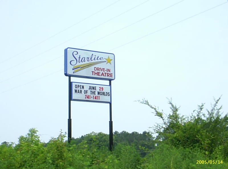 Marquee of the Starlite Drive-In in Anniston, Alabama.