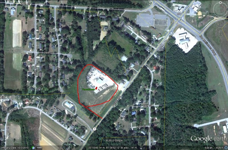 Google Earth image with former site outlined-located on Culver Ave just SW of Joe Mallisham Pkwy