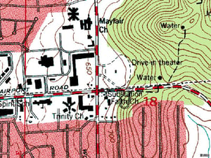 TerraServer image of former site corner of Airport Rd SE and Whitesburg Dr S