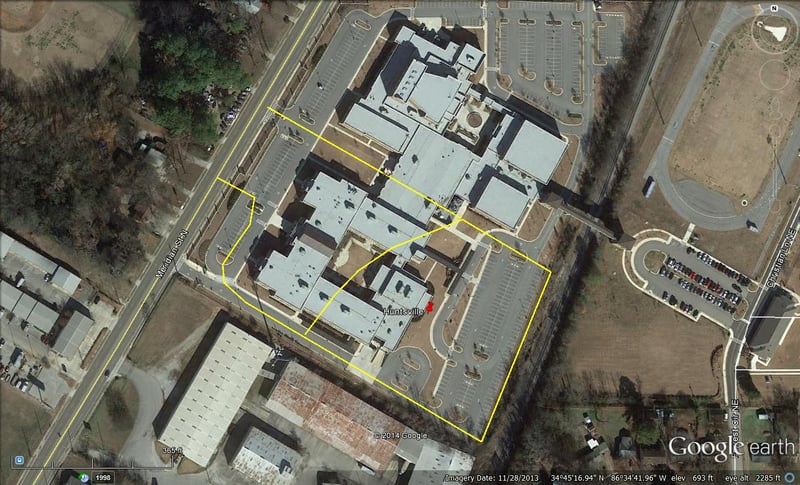 Google Earth image with outline of former site