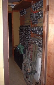 The Wall of Sound at the Stone Drive-In ticket booth. Each vehicle receives a speaker.