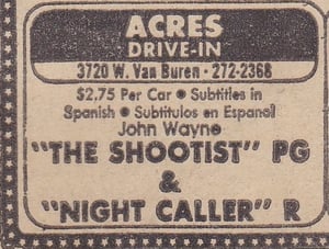 AZ Republic newspaper Ad for the Acres Drive In in Phoenix Arizona. Showing a double feature from 1976.