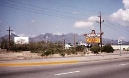 distant view of marquee and one of its screens