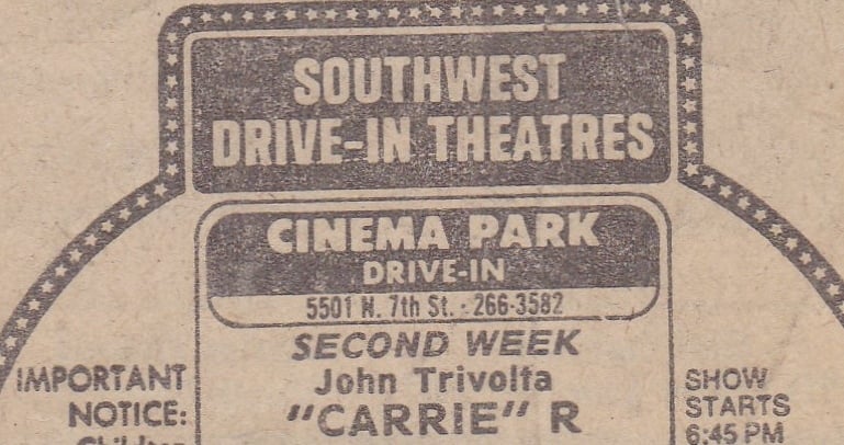 AZ Republic newspaper Ad for the Horror movie Carrie.   In this Ad you can see it was in its second week. This ad is from 1976