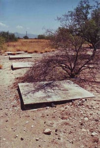 Concrete slabs where the screen tower has been installed