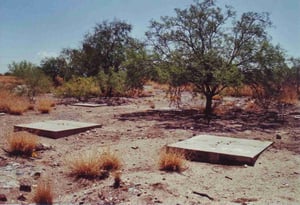 Concrete slabs where the screen tower has been installed