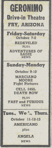 Geronimo Drive-in newspaper adOctober 7, 1955
