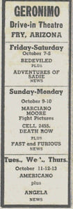 Geronimo Drive-in newspaper adOctober 7, 1955