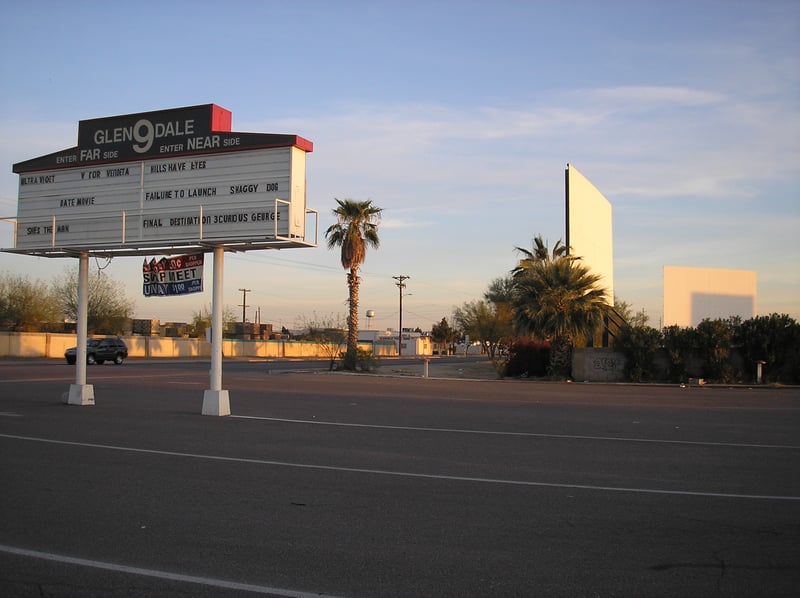 Glendale 9 sign and two screens.