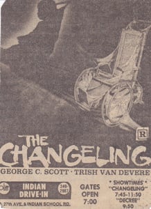 AZ Republic Ad for the excellent Horror Film The Changeling at the Indian Drive-In in 1980