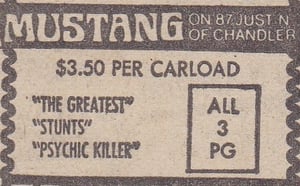 AZ Republic Newspaper Ad for this Triple feature playing at the Mustang  Drive In in Chandler Arizona. from 1976