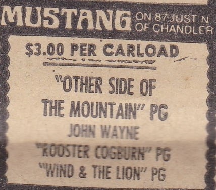 AZ Republic Newspaper Ad for this Triple feature playing at the Mustang  Drive In in Chandler Arizona. from 1976