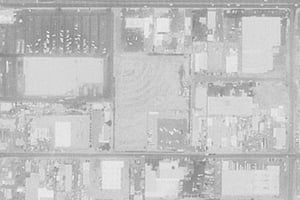 Aerial View of Mustand Drive-in. Parking area still visible