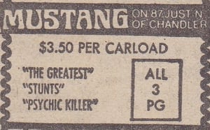 AZ Republic Newspaper Ad for this Triple feature playing at the Mustang Drive In in Chandler Arizona. from 1976