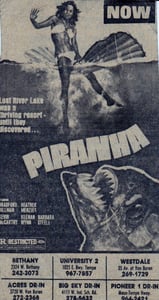 AZ Republic newspaper Ad for the Jaws rip-off film PIRANHA from 1978. At the bottom of the Ad you can see it played at the Big Sky Drive In in Phoenix Arizona.