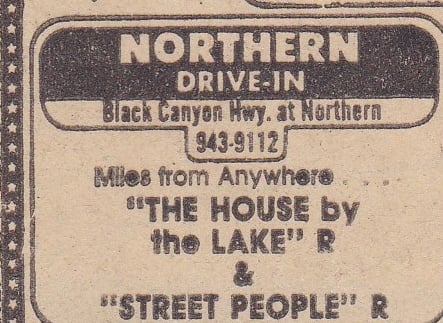 AZ Republic Newspaper Ad for a Horror double feature at the amazing Northern Drive-In in Phoenix Arizona. from 1977, part of the Southwest Drive-In Theaters chain of drive-ins operating the the Phoenix area during the 1970s
