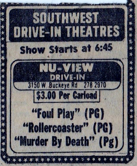 AZ Republic Newspaper Ad for a Triple feature playing at the Nu-View Drive-In in Phoenix AZ in 1978.