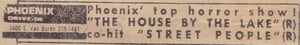 AZ Republic Newspaper Ad for a Horror film double feature playing at the Phoenix Drive In in Phoenix Arizona from 1977.  The Phoenix Drive-In on Van Buren Street in Phoenix was owned by the Nace Company.