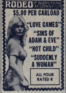AZ Republic newspaper Ad for an amazing 4 feature smut-fest at the Rodeo Drive-In in Phoenix Arizona. This ad is from 1981