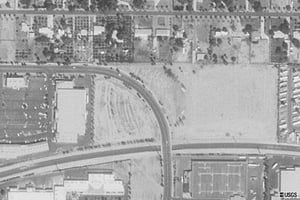 aerial view.  A road now goes through the old location.